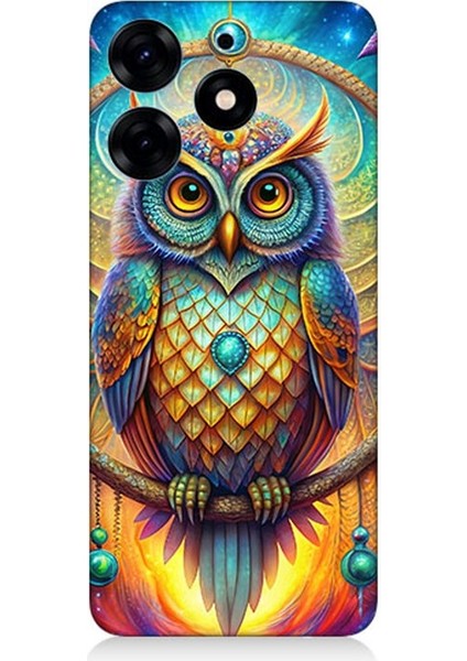 Tecno Spark 10 Pro Uyumlu Renkli Bilgelik Baykuşu Desenli Silikon Kılıf