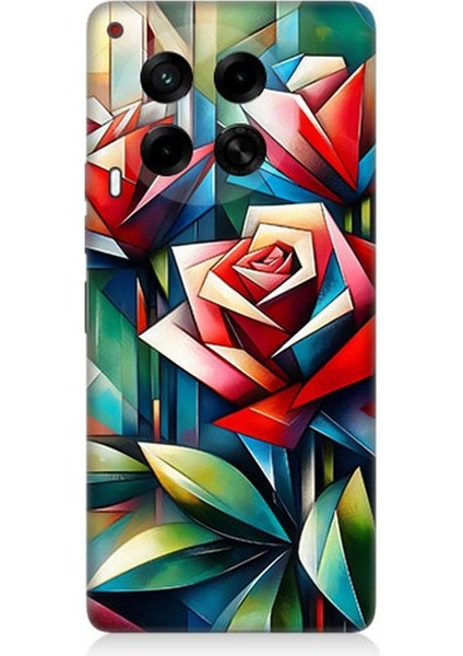 Tecno Camon 30 Uyumlu Soyut Origami Gül Deseni Desenli Silikon Kılıf