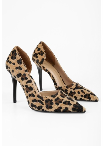 Kadın Massy Leopar Desenli Tüylü Stiletto