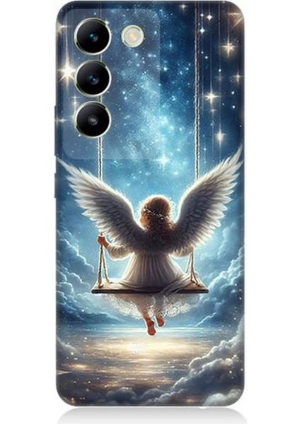 Vivo V30 Lite Uyumlu Yıldızlarla Salıncakta Melek Desenli Silikon Kılıf