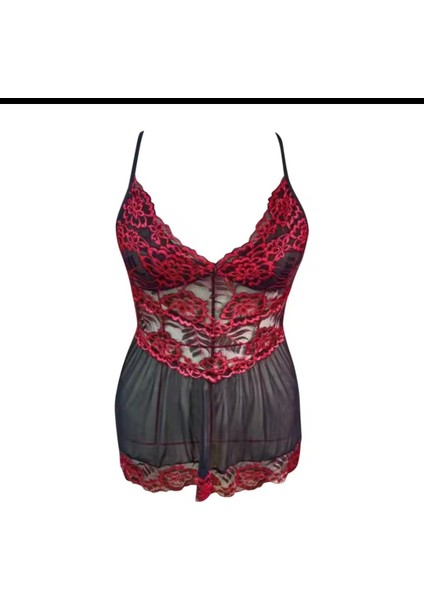 Babydoll + G-String Iç Çamaşırı Dantel Işlemeli, Transparan Gecelik, Şık Hafif Gecelik, Mini Gecelik, Takım Gecelik