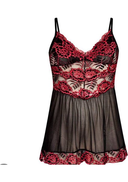Babydoll + G-String Iç Çamaşırı Dantel Işlemeli, Transparan Gecelik, Şık Hafif Gecelik, Mini Gecelik, Takım Gecelik