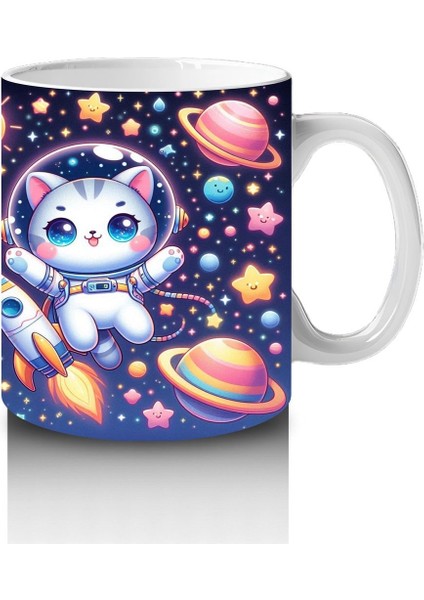 Çocuklara Sütü Sevdiren Astronot Kedi Kupa Bardak
