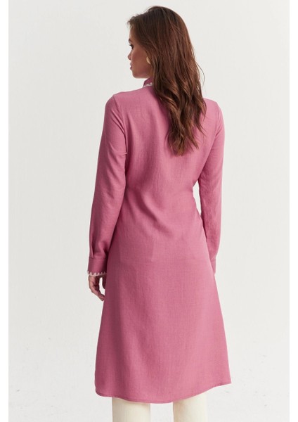 Kadın Gül Kurusu Garnili Gömlek Midi Elbise MASF10 fırsatları