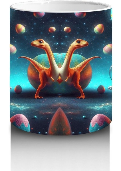 Çocuklara Sütü Sevdiren Uzayda Dinozorla Karşılaşan Astronotlar Desenli Kupa Bardak