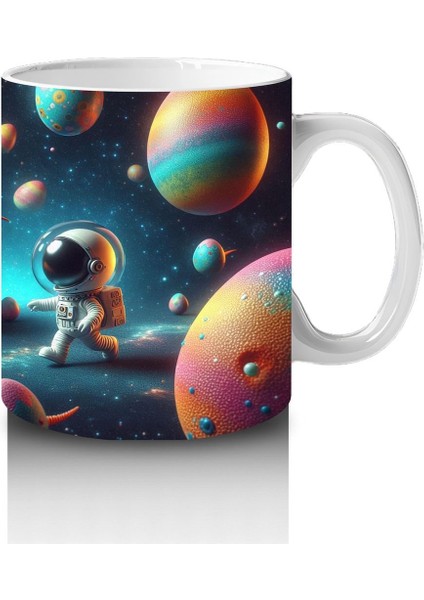Çocuklara Sütü Sevdiren Uzayda Dinozorla Karşılaşan Astronotlar Desenli Kupa Bardak