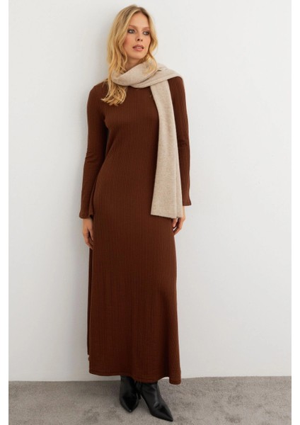 Kadın Kahverengi Basic Maxi Elbise MTF30