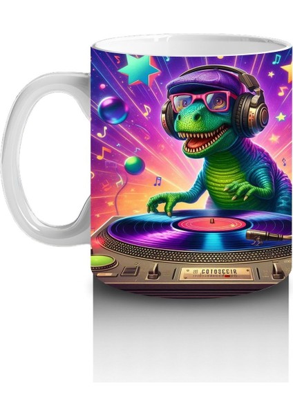 Çocuklara Sütü Sevdiren Dj Dinozor Partisi Desenli Kupa Bardak