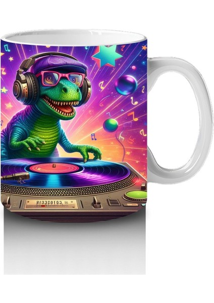 Çocuklara Sütü Sevdiren Dj Dinozor Partisi Desenli Kupa Bardak