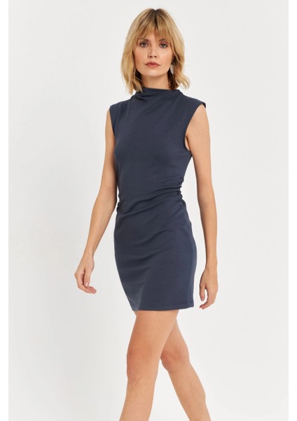 Kadın İndigo Drapeli Mini Elbise SE6