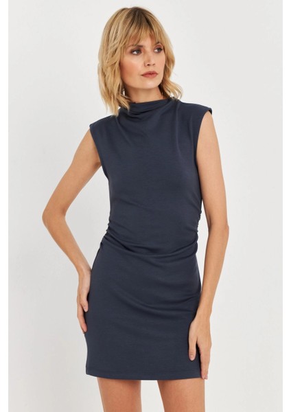 Kadın İndigo Drapeli Mini Elbise SE6 modelleri