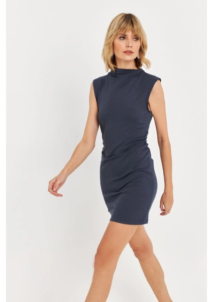 Kadın İndigo Drapeli Mini Elbise SE6 fırsatları