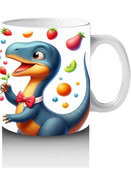 Çocuklara Sütü Sevdiren Meyve Şöleni Yapan Dinozor Desenli Kupa Bardak