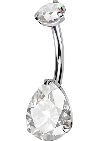 F136 Titanyum Damla Model Göbek Piercing - Titanyum Göbek Piercing - Zirkon Taşlı Göbek Piercingi