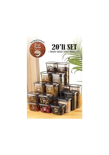 20LI Peggy Dikdörtgen Saklama Kabı Seti 5X(1900ML, 1500ML, 1150ML, 800ML) Etiketli