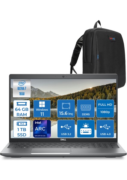 Latitude 5550 Intel Ultra 7 165U Aı 64GB Ddr5 1tb SSD Intel Graphıc Fhd IPS Windows 11 Pro Taşınabilir Bilgisayar N015L555015P18+ZETTAÇANTA