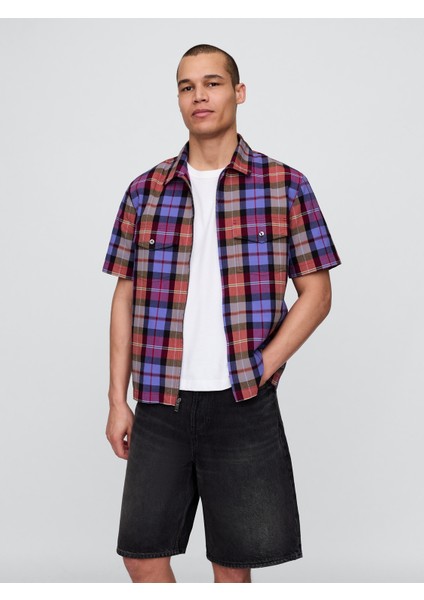 Erkek Mor Kareli Oxford Gömlek