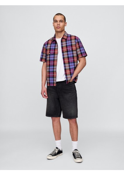 Erkek Mor Kareli Oxford Gömlek indirimleri