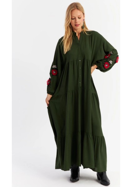 Kadın Haki Volanlı Maxi Elbise Malo9 fiyatları