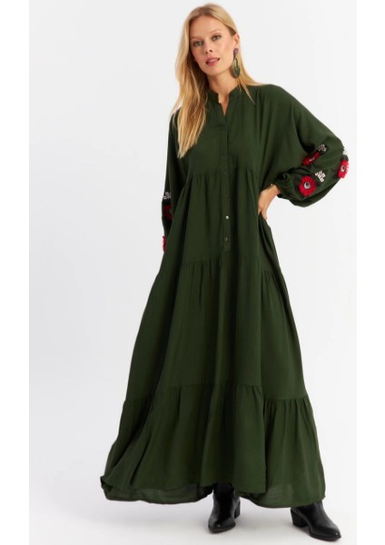 Kadın Haki Volanlı Maxi Elbise Malo9 modelleri