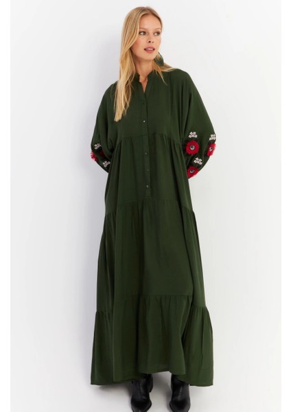 Kadın Haki Volanlı Maxi Elbise Malo9 indirimleri