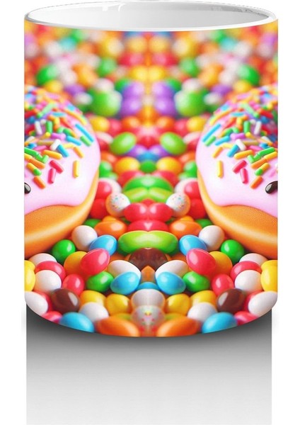 Çocuklara Sütü Sevdiren Renkli Şekerlemeler Arasında Gülümseyen Donut Desenli Kupa Bardak