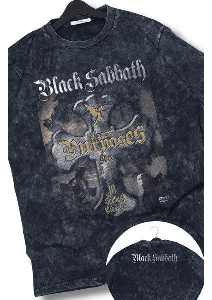 Oversize Black Sabbath Ense Baskılı Yıkamalı T-Shirt, Unisex Rock Band Temalı Retro Tişört