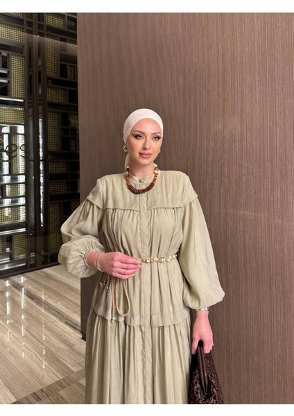 Kadın Taşlı Bağcık Detaylı Uzun Vual Astarlı Elbise fiyatları
