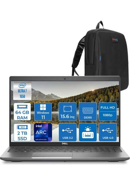 Latitude 5550 Intel Ultra 7 165U Aı 64GB Ddr5 2tb SSD Intel Graphıc Fhd IPS Windows 11 Pro Taşınabilir Bilgisayar N015L555015P19+ZETTAÇANTA
