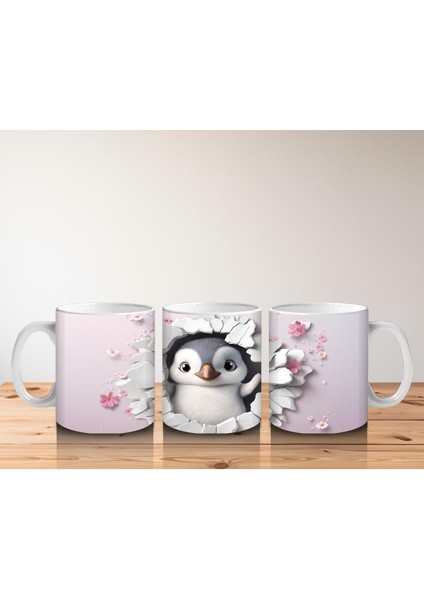 Çocuklara Sütü Sevdiren Sevimli Penguen Desenli Kupa Bardak