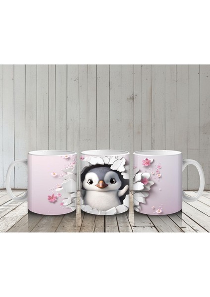 Çocuklara Sütü Sevdiren Sevimli Penguen Desenli Kupa Bardak