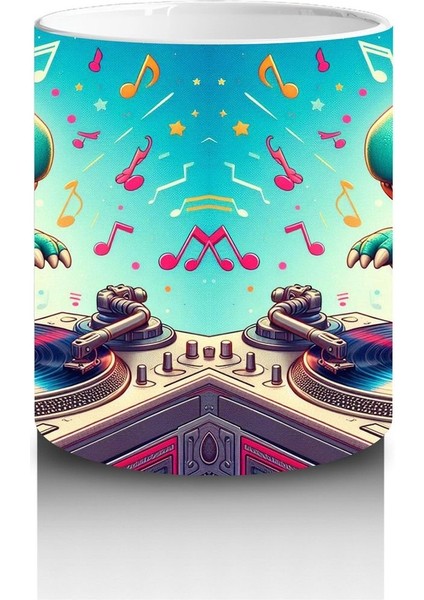 Çocuklara Sütü Sevdiren Dj Dinozor ve Müzik Dolu Parti Desenli Kupa Bardak