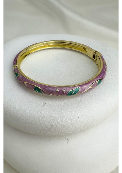 Özel Seri Mineli Yaprak Detay Kelepçe Bileklik (Çapı:6cm)