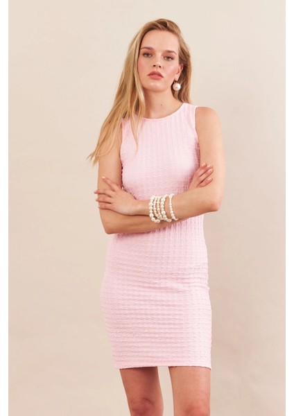 Kadın Pembe Rustik Mini Elbise FLU7310