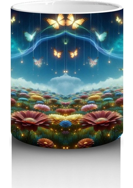 Çocuklara Sütü Sevdiren Işıltılı Kelebekler ve Masal Bahçesi Desenli Kupa Bardak fiyatları