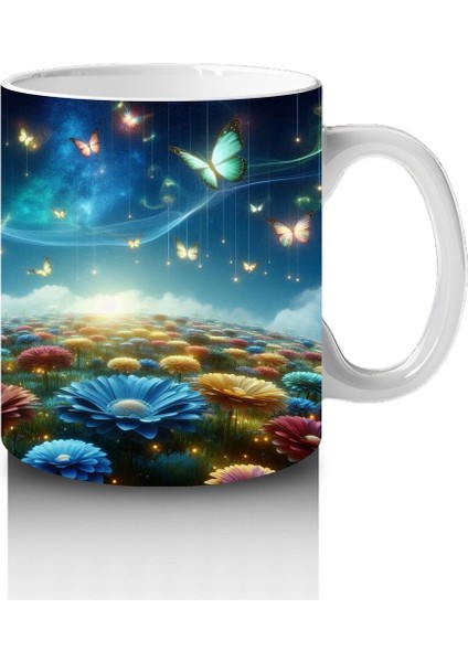 Çocuklara Sütü Sevdiren Işıltılı Kelebekler ve Masal Bahçesi Desenli Kupa Bardak modelleri