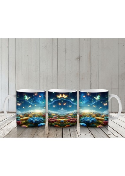 Çocuklara Sütü Sevdiren Işıltılı Kelebekler ve Masal Bahçesi Desenli Kupa Bardak indirimleri