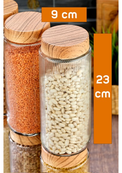 6'lı Ahşap Görünümlü Plastik Kapaklı Cam Kavanoz Erzak Bakliyat Saklama Kabı Seti 1350 ml modelleri