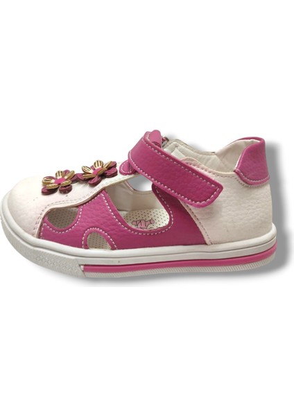 1745-20 Anatomik 3 Çiçekli Tek Cırtlı Kız Çocuk Sandalet Pembe Beyaz 21-25 fiyatları