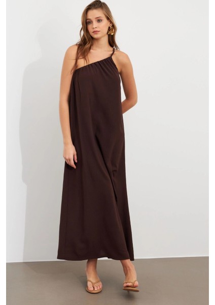 Kadın Kahverengi Maxi Basic Elbise İRE1012