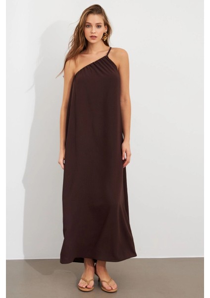 Kadın Kahverengi Maxi Basic Elbise İRE1012