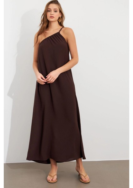 Kadın Kahverengi Maxi Basic Elbise İRE1012