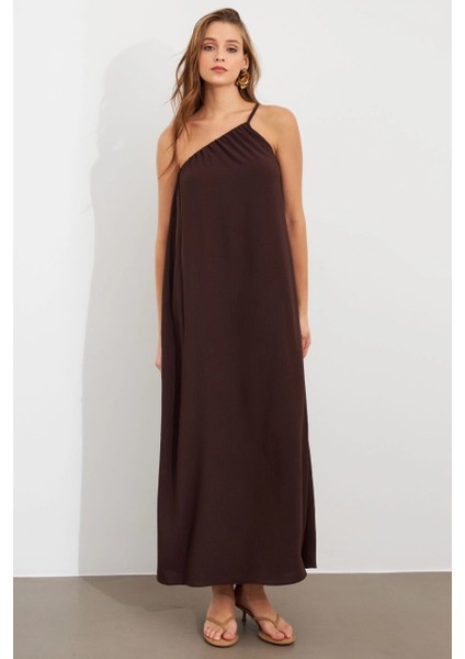 Kadın Kahverengi Maxi Basic Elbise İRE1012