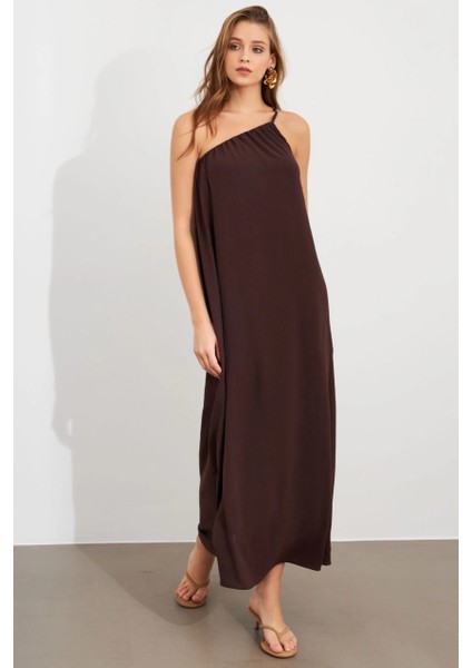 Kadın Kahverengi Maxi Basic Elbise İRE1012