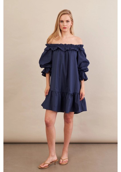 Kadın Lacivert Madonna Yaka Midi Elbise PSG1012 fiyatları