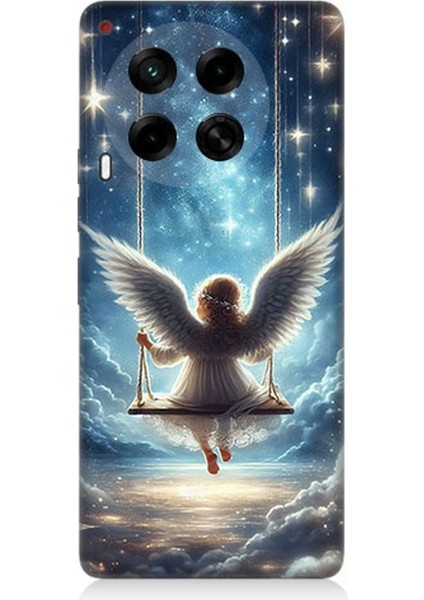 Tecno Camon 30 Uyumlu Yıldızlarla Salıncakta Melek Desenli Silikon Kılıf