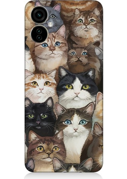 Tecno Camon 19 Neo Uyumlu Kedi Kalabalığında Kaos Desenli Silikon Kılıf