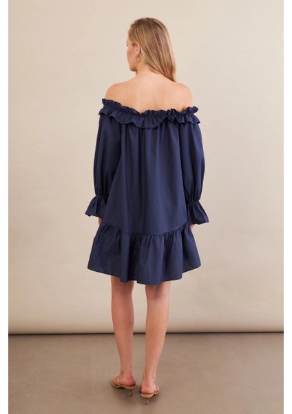 Kadın Lacivert Madonna Yaka Midi Elbise PSG1012 indirimleri