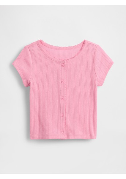 Kız Bebek Pembe Pointelle Fitilli T-Shirt