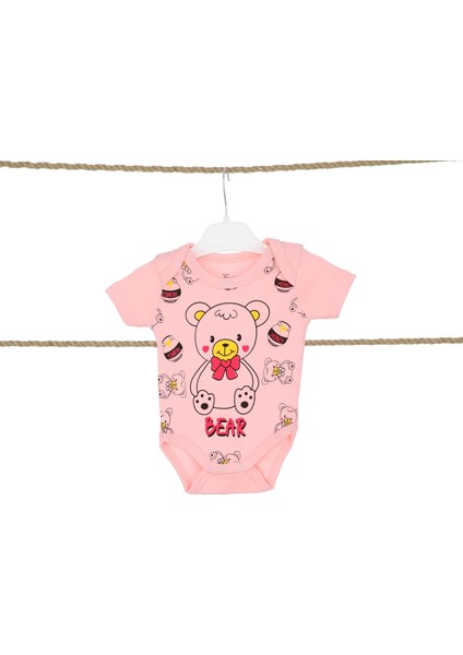 Kız Bebek Çocuk Zıbın Body Ayıcık Baskılı Somon/pembe Renk
